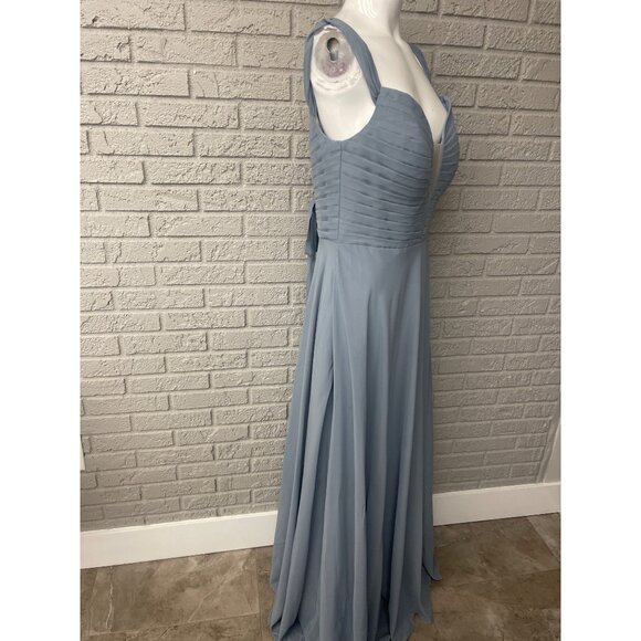 Happy Wedding Blue Pleated Lace-Up Back Bridesmaid Gown Size 12 - Picture 9 of 16